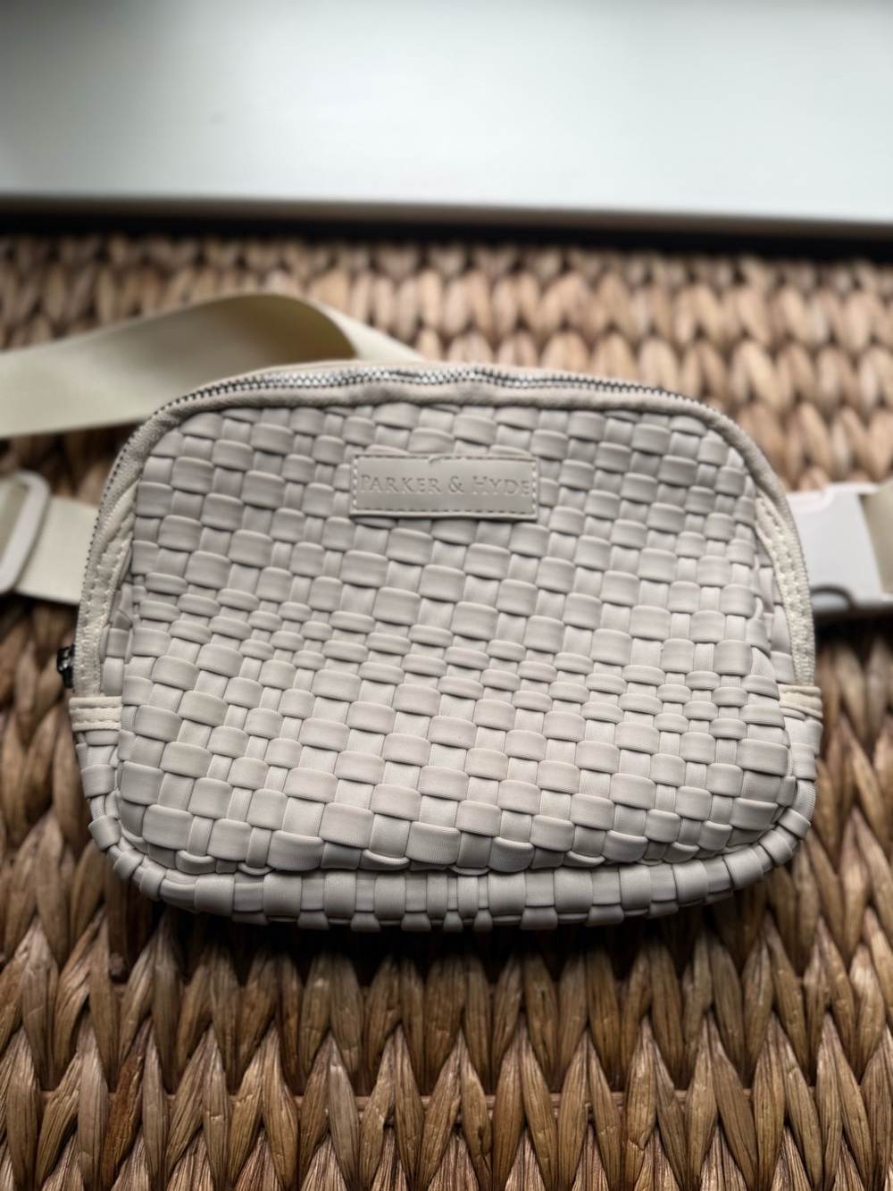 Parker & Hyde Light Beige Woven Crossbody Bag